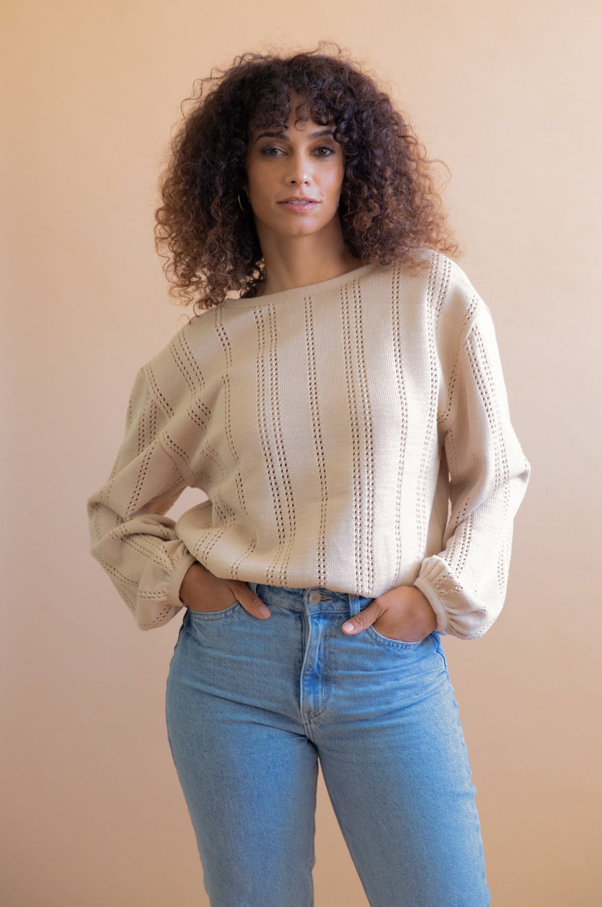 Pull femme beige réversible Lamier 