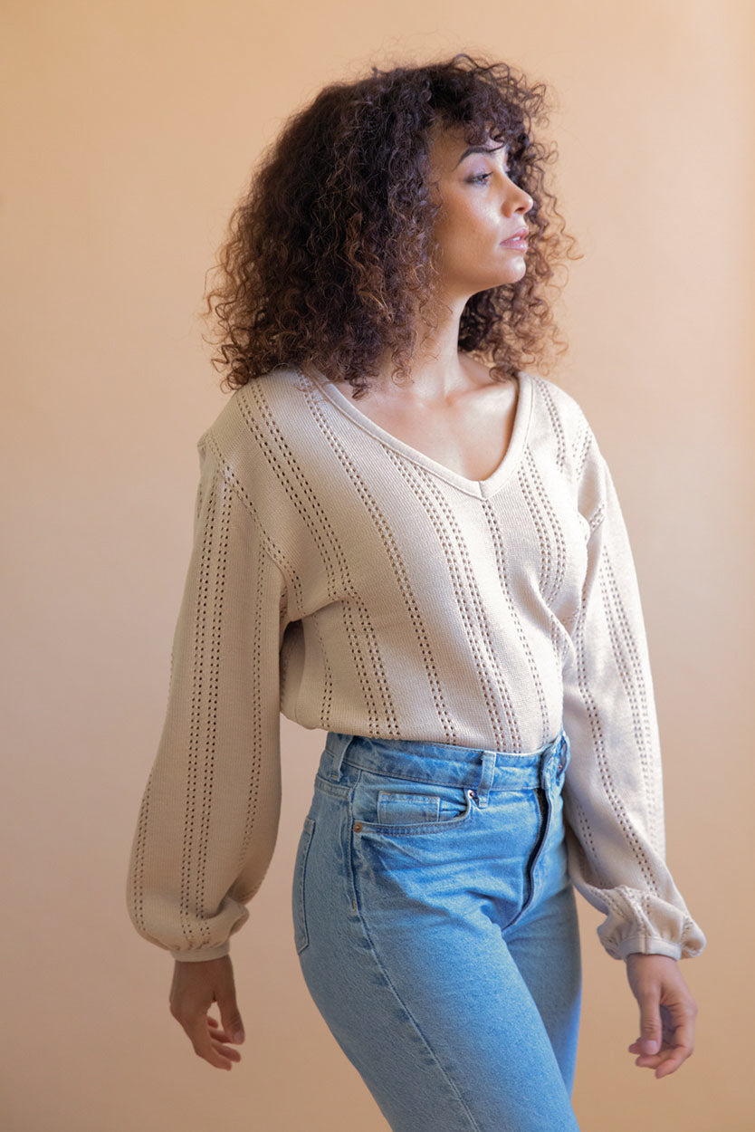 Pull femme beige réversible Lamier