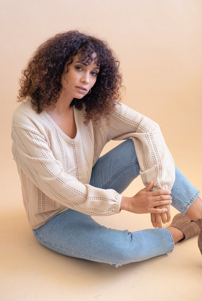 Pull femme beige réversible Lamier