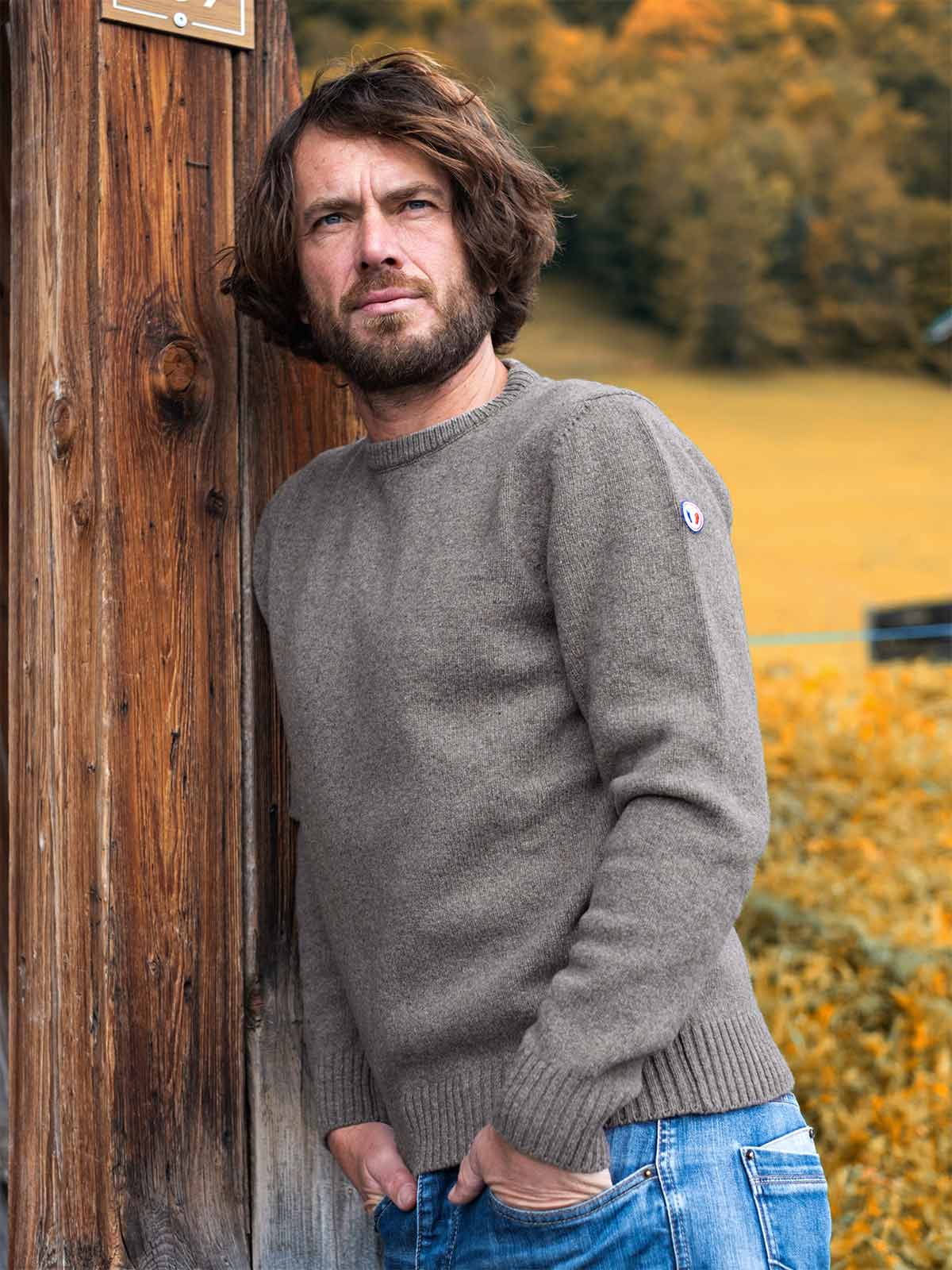 Pull mérinos Homme Le Frileux Taupe 