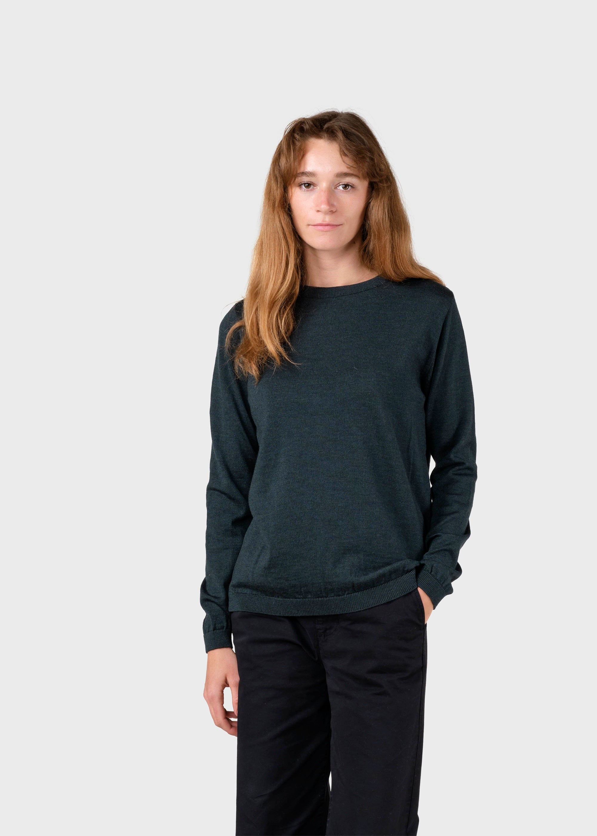 Pull Fin merinos femme vert olive