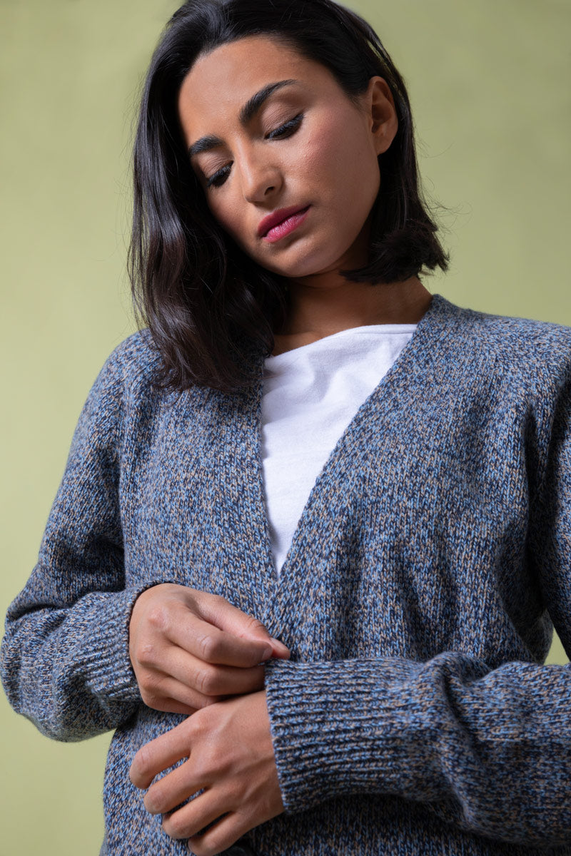 Gilet cachemire unisexe Giovanni Bleu Chiné