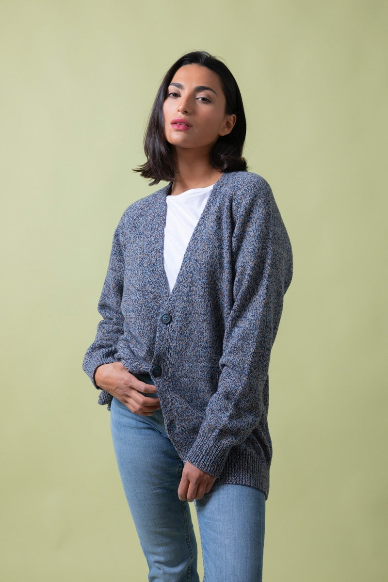Gilet cachemire unisexe Giovanni Bleu Chiné