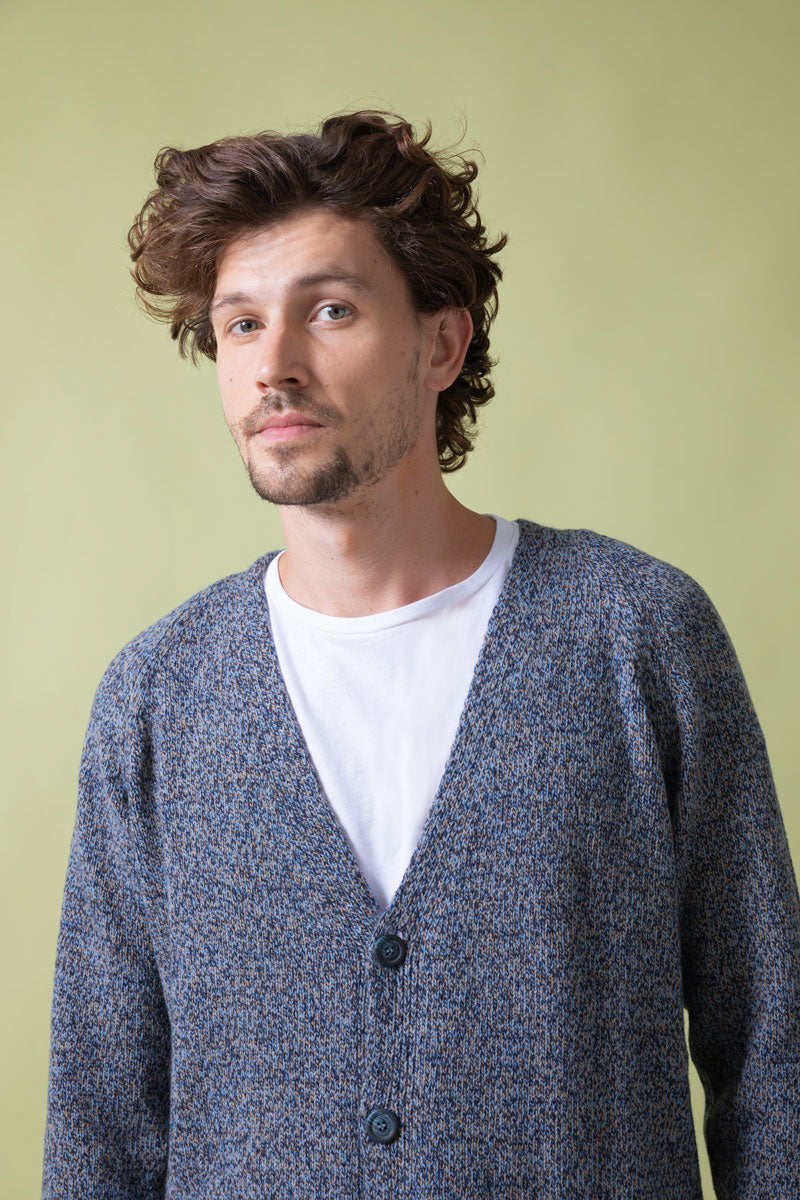 Gilet cachemire unisexe Giovanni Bleu Chiné