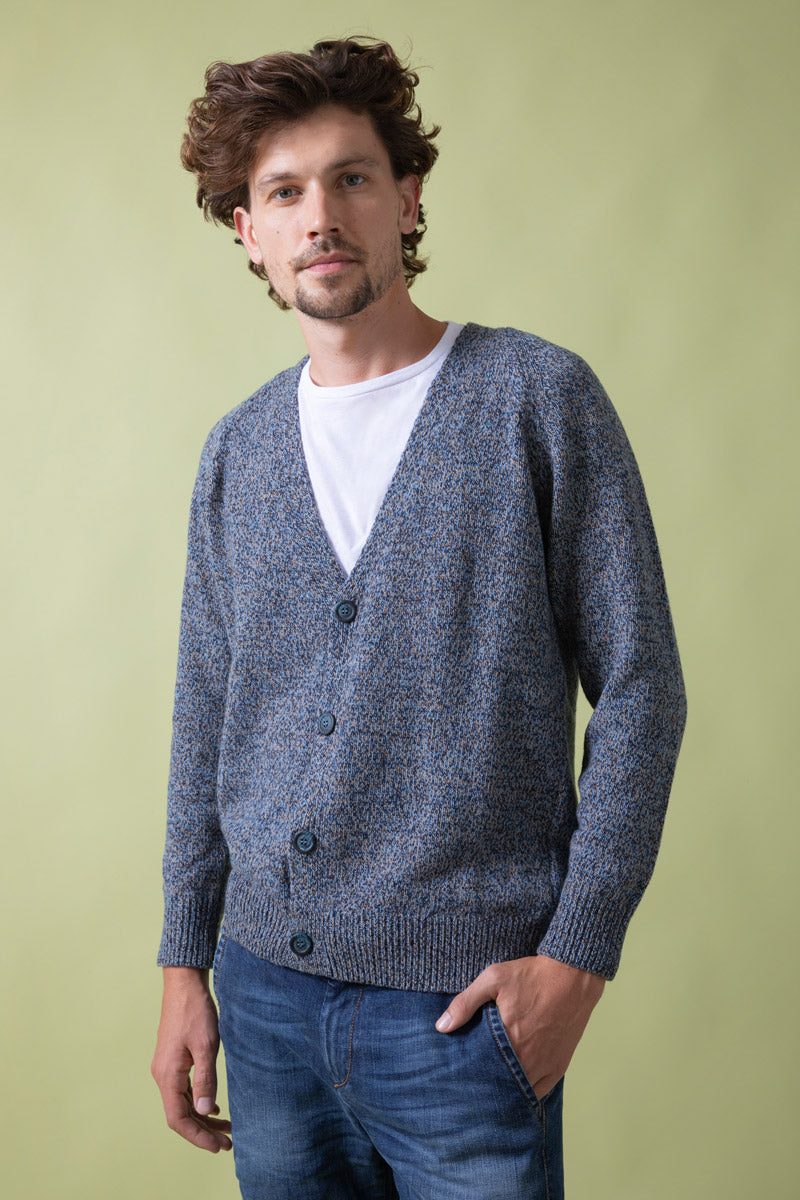 Gilet cachemire unisexe Giovanni Bleu Chiné