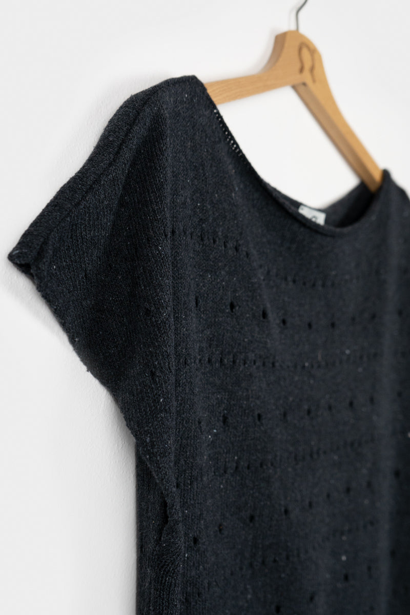 Top ajouré en coton recyclé Dori noir