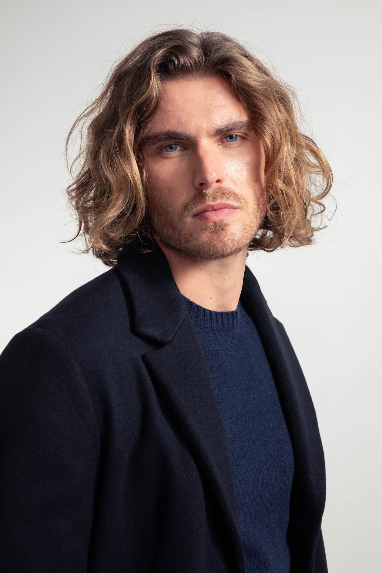 Manteau homme en laine recyclée Gilberto Marine