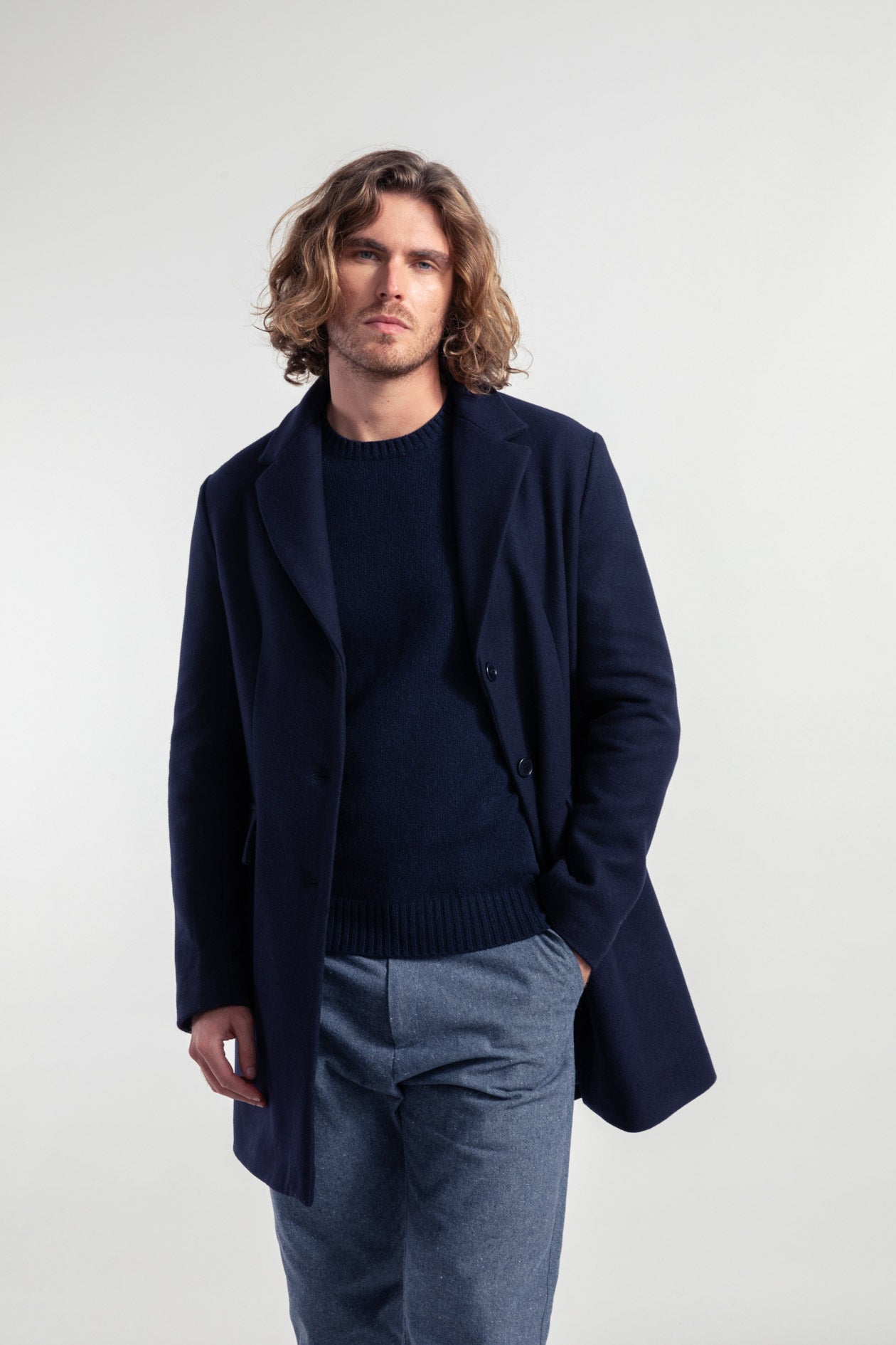 Manteau homme en laine recyclée Gilberto Marine