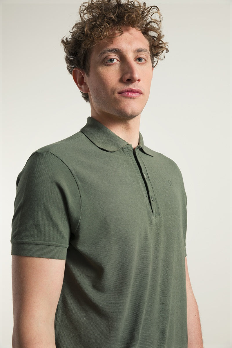 Polo Homme en coton recyclé Felice Vert Olive 