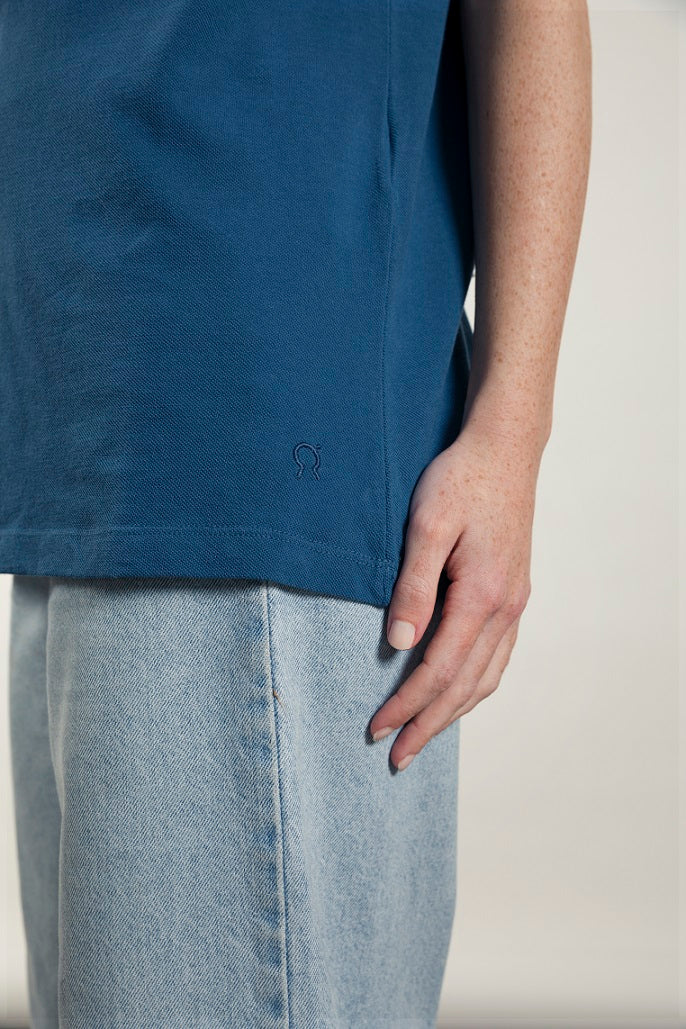 Polo sans manches en coton bio Helen Bleu