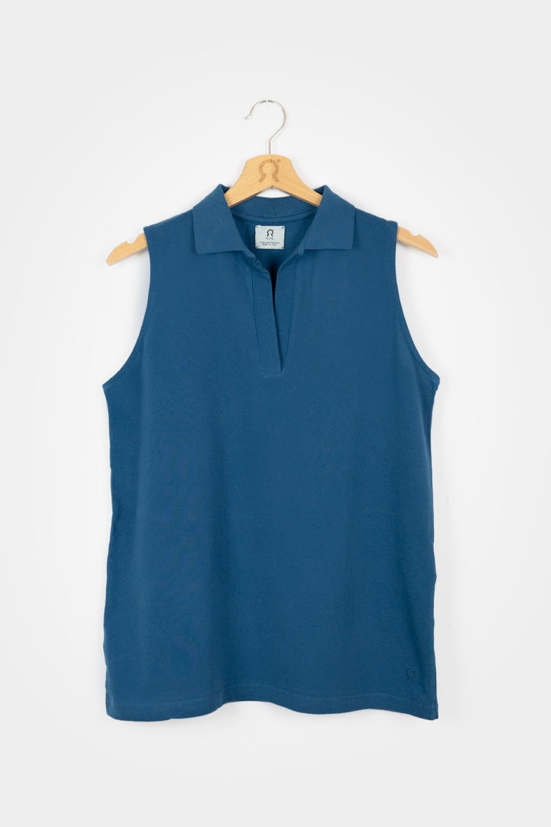 Polo sans manches en coton bio Helen Bleu