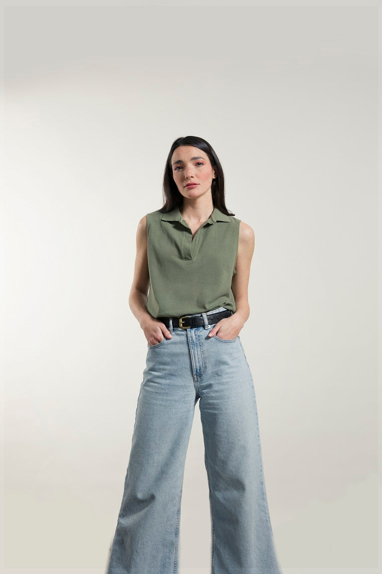Polo sans manches en coton bio Helen Vert