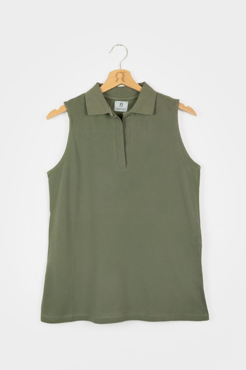 Polo sans manches en coton bio Helen Vert