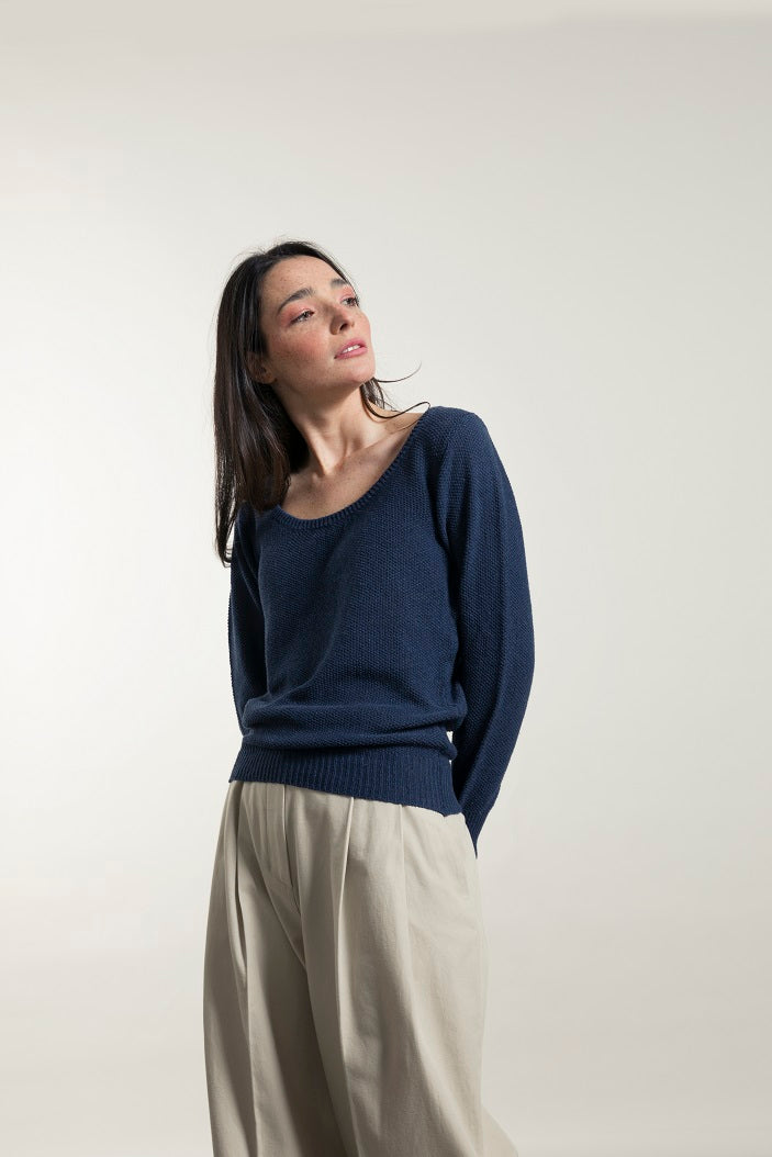 Pull Coton recyclé Grazia Bleu baltique