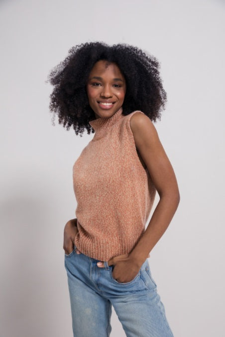Ärmelloser Kaschmirpullover Matilde Orange meliert