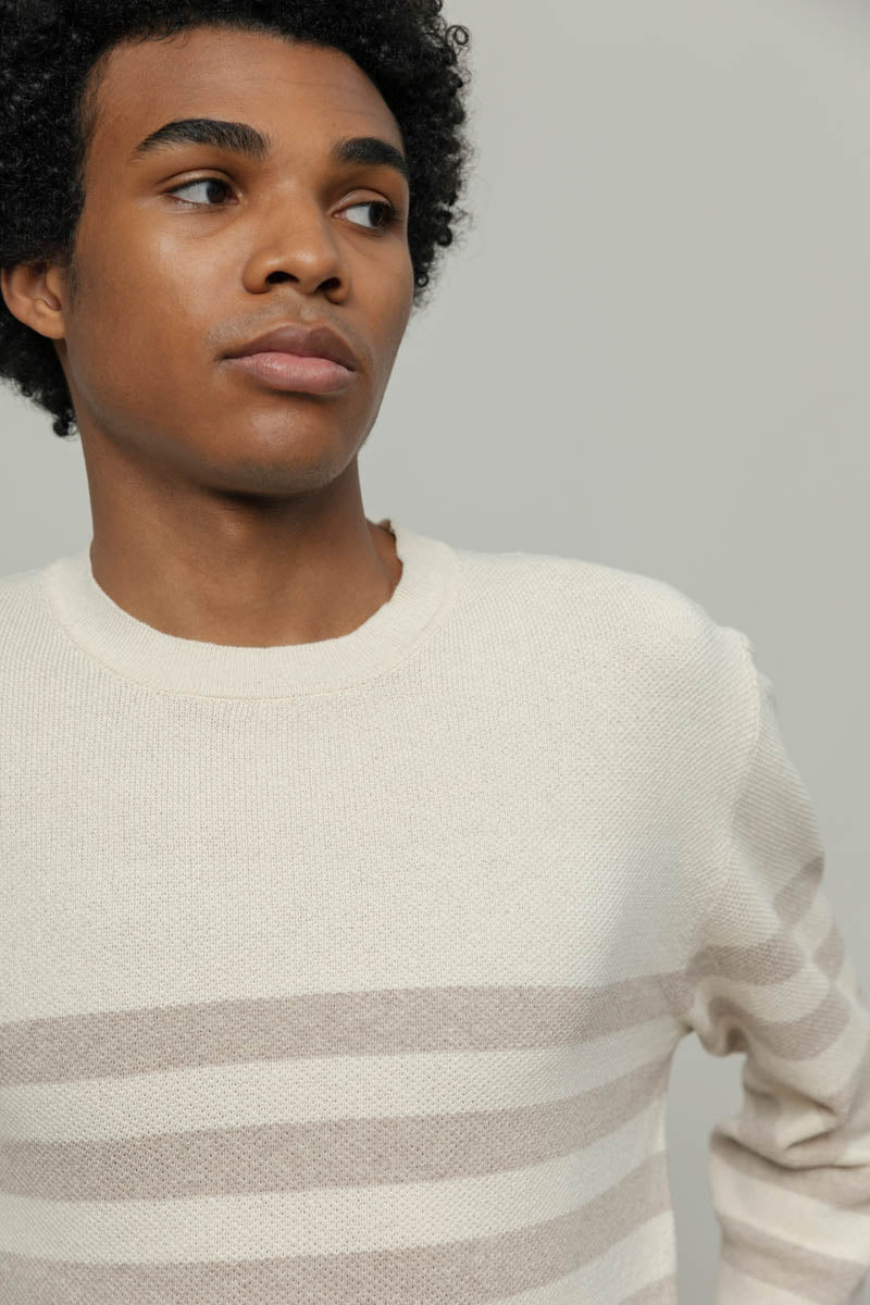 Salvo Beige Striped Cotton Sweater