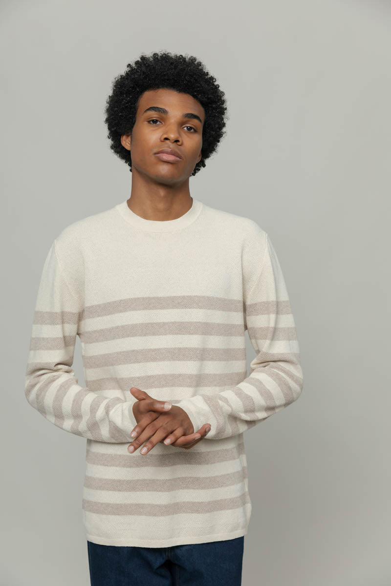 Salvo Beige Striped Cotton Sweater