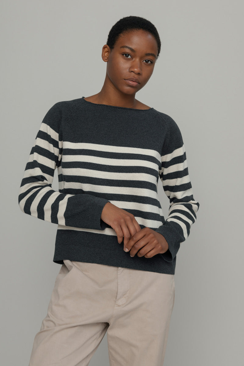Susi Anthracite Striped Cotton Sweater