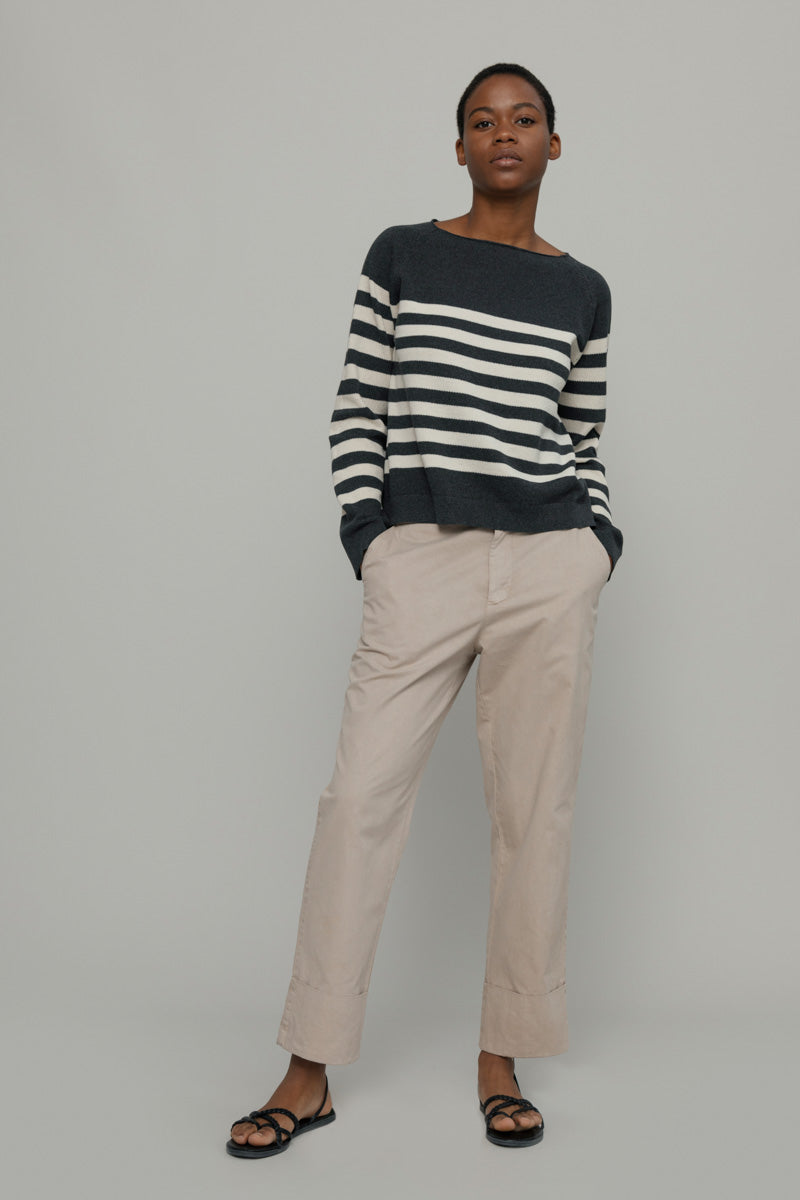 Susi Anthracite Striped Cotton Sweater