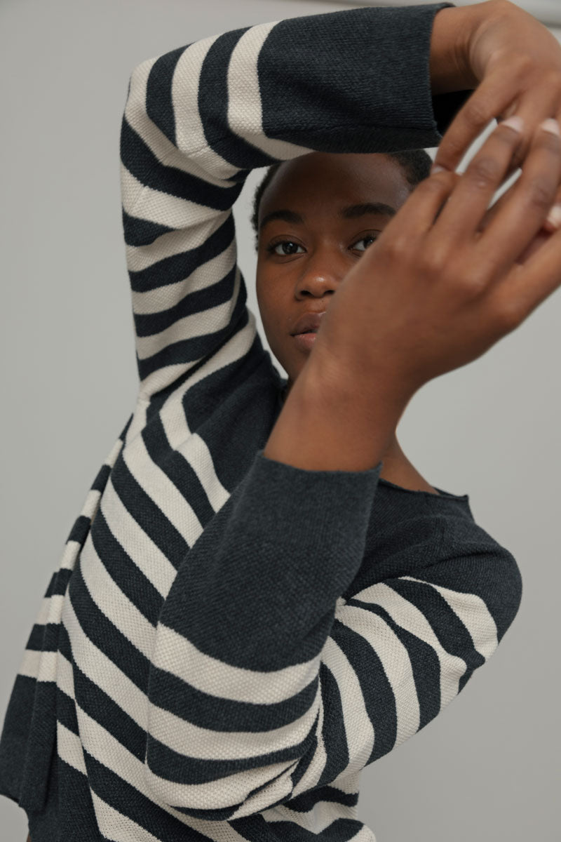 Susi Anthracite Striped Cotton Sweater