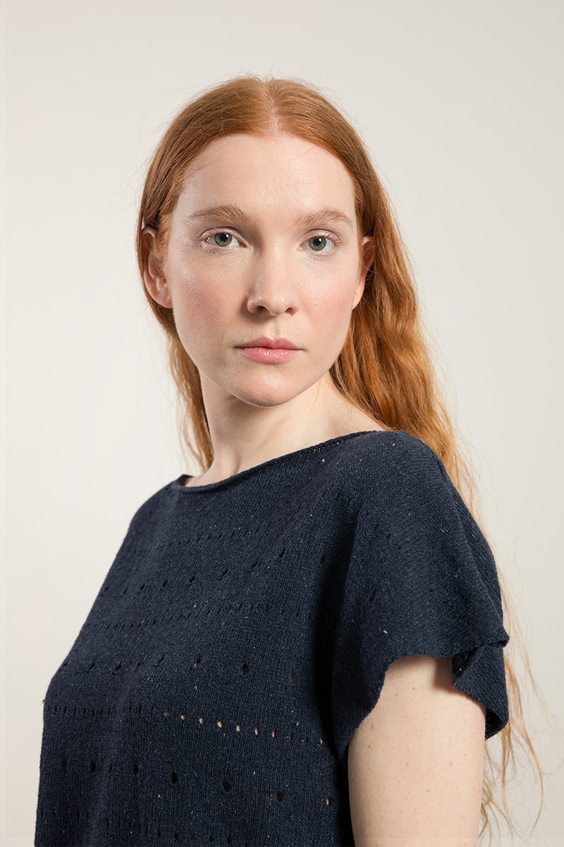 Top ajouré en coton recyclé Dori noir
