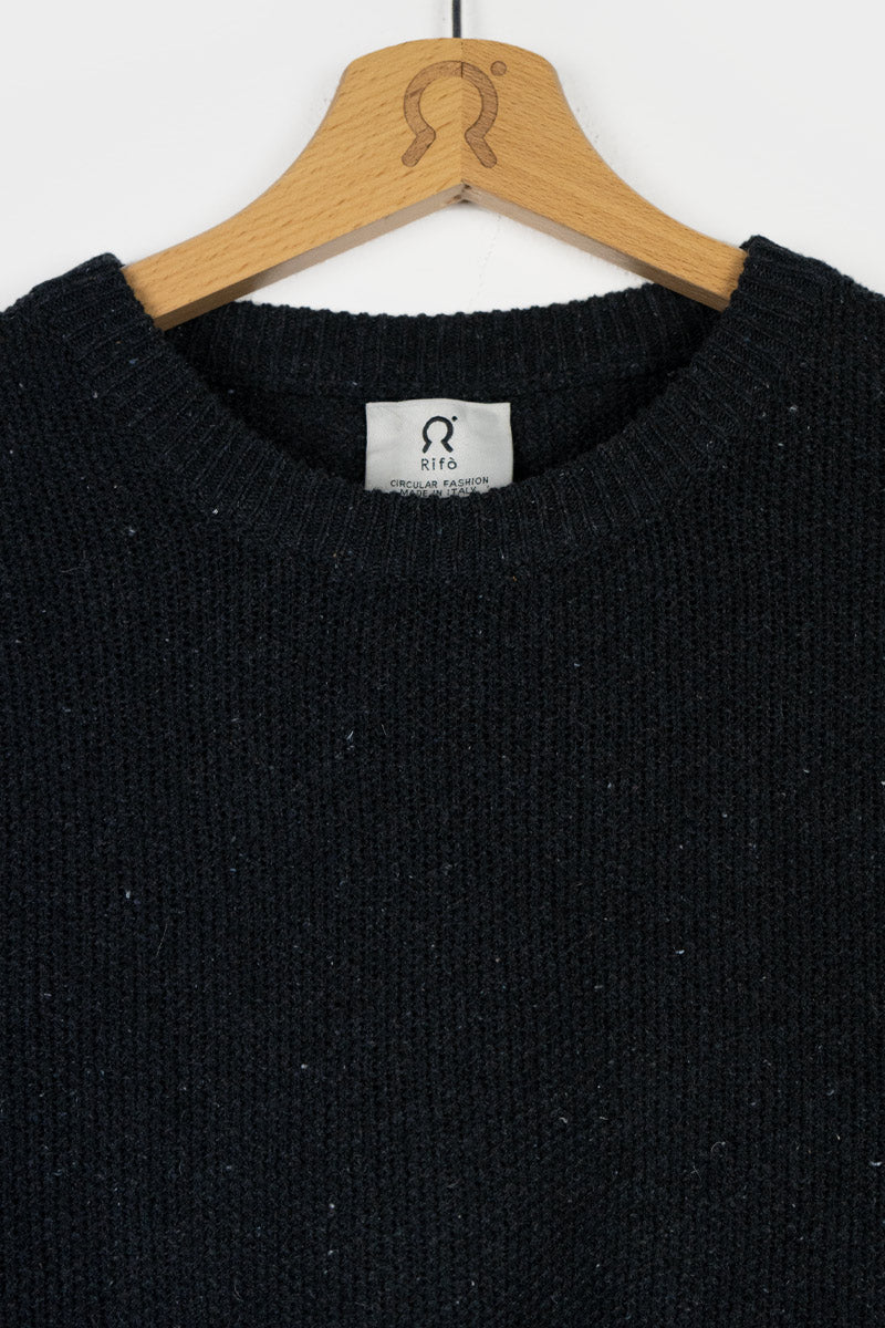 Pull fin noir en Coton recyclé Gino