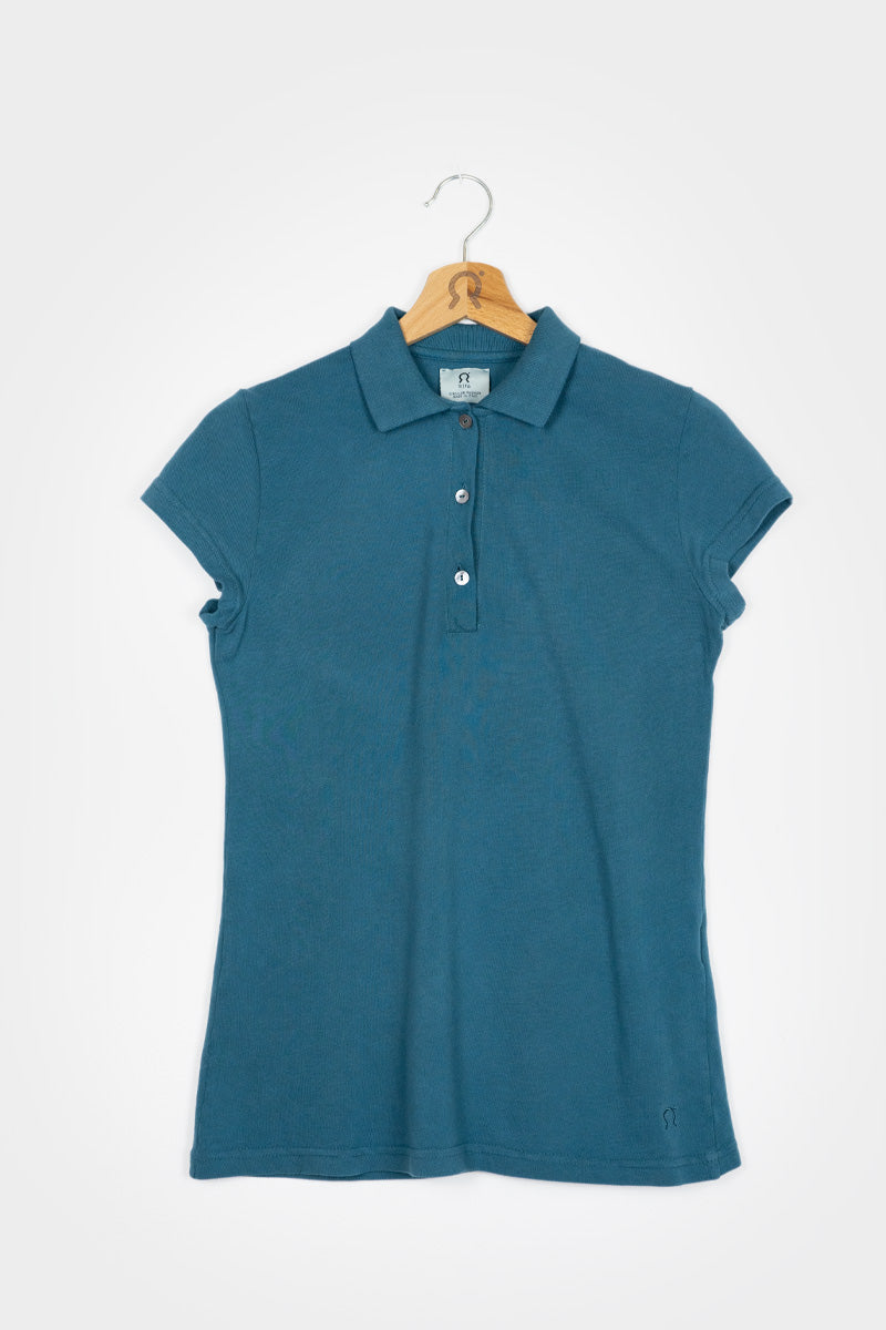 Polo Femme en coton bio Rita vert paon