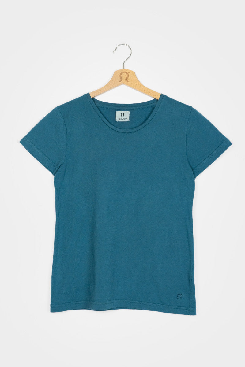 T-shirt basique en coton bio Franca bleu pétrole