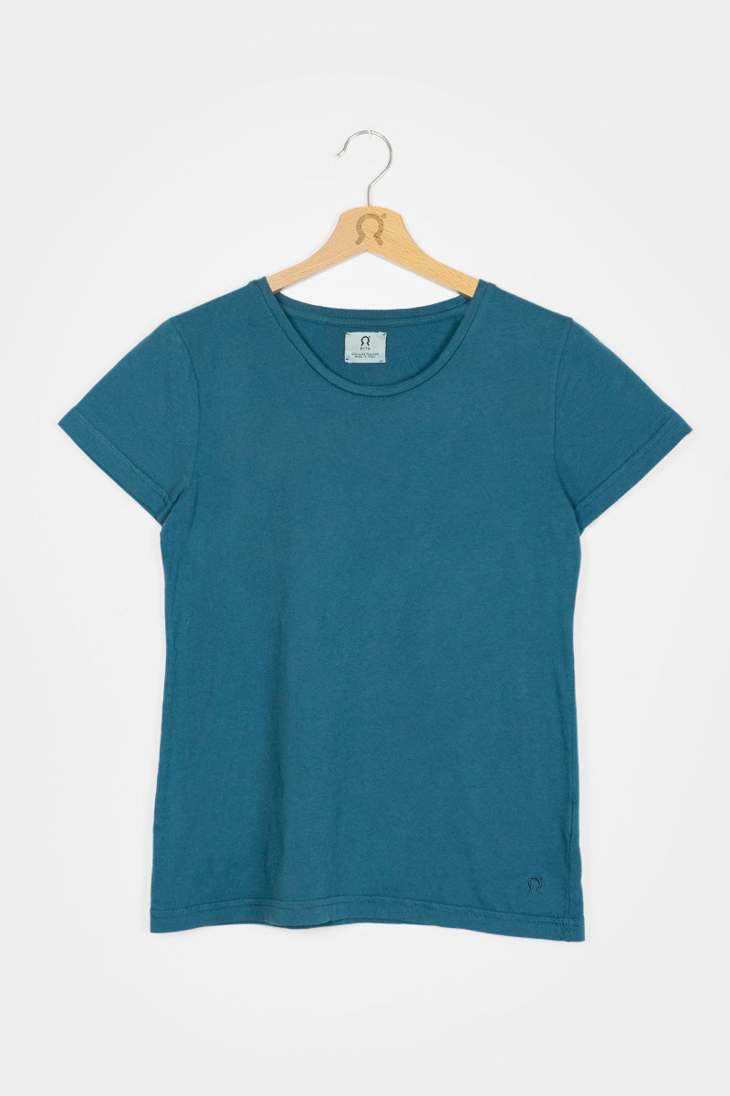 T-shirt basique en coton bio Franca bleu pétrole 