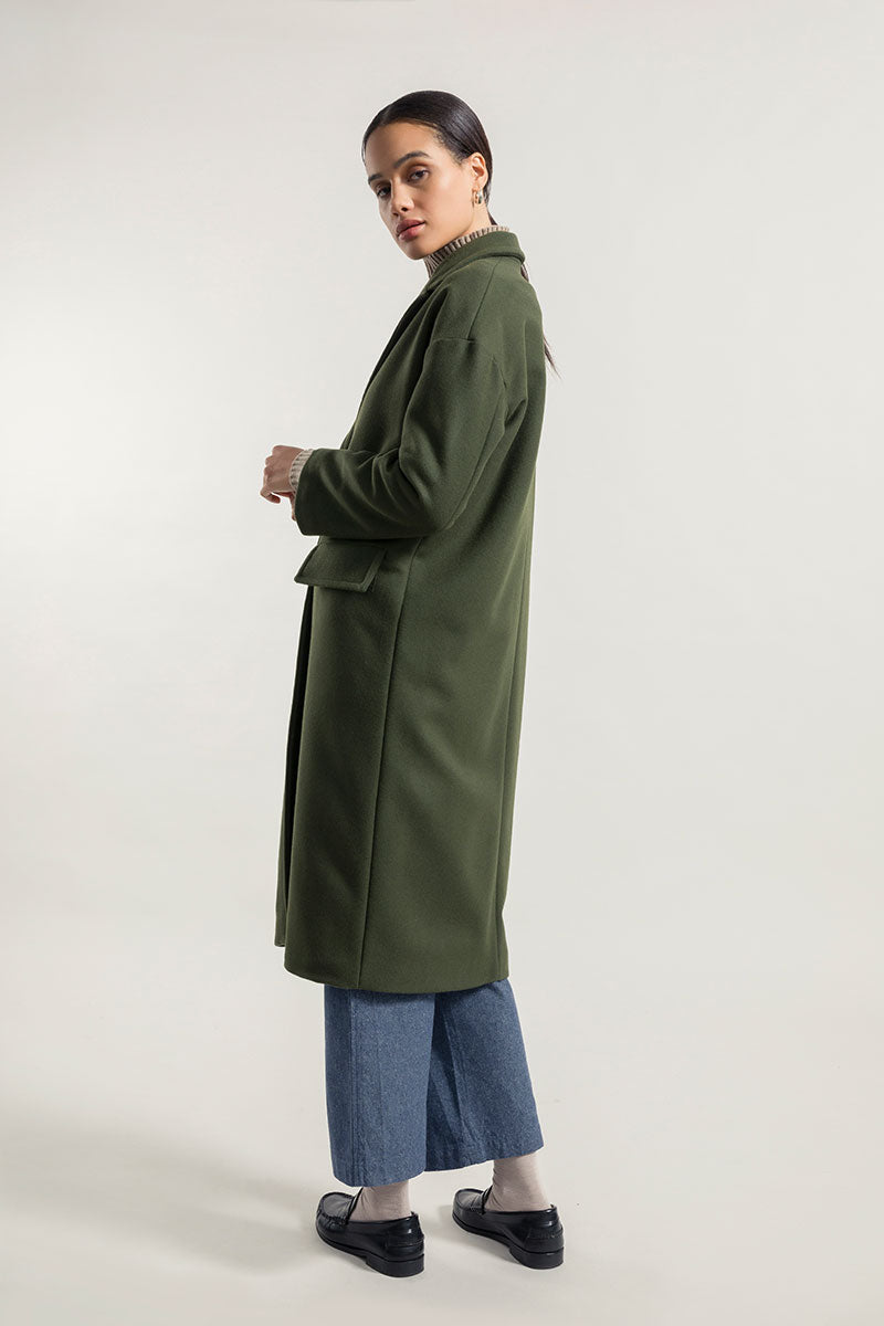 Manteau long en laine recyclée MARA kaki