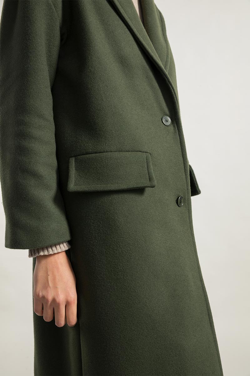 Manteau long en laine recyclée MARA kaki