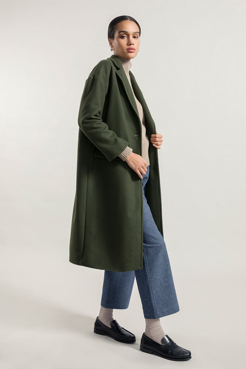 Manteau long en laine recyclée MARA kaki 