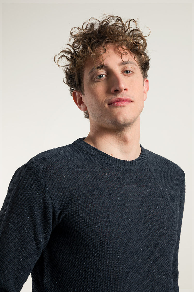 Pull fin noir en Coton recyclé Gino