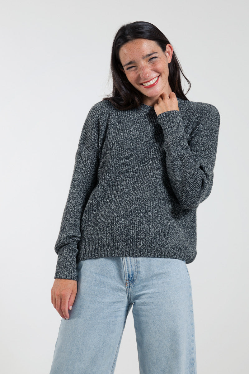 Pull oversized en coton recyclé Daria Noir chiné
