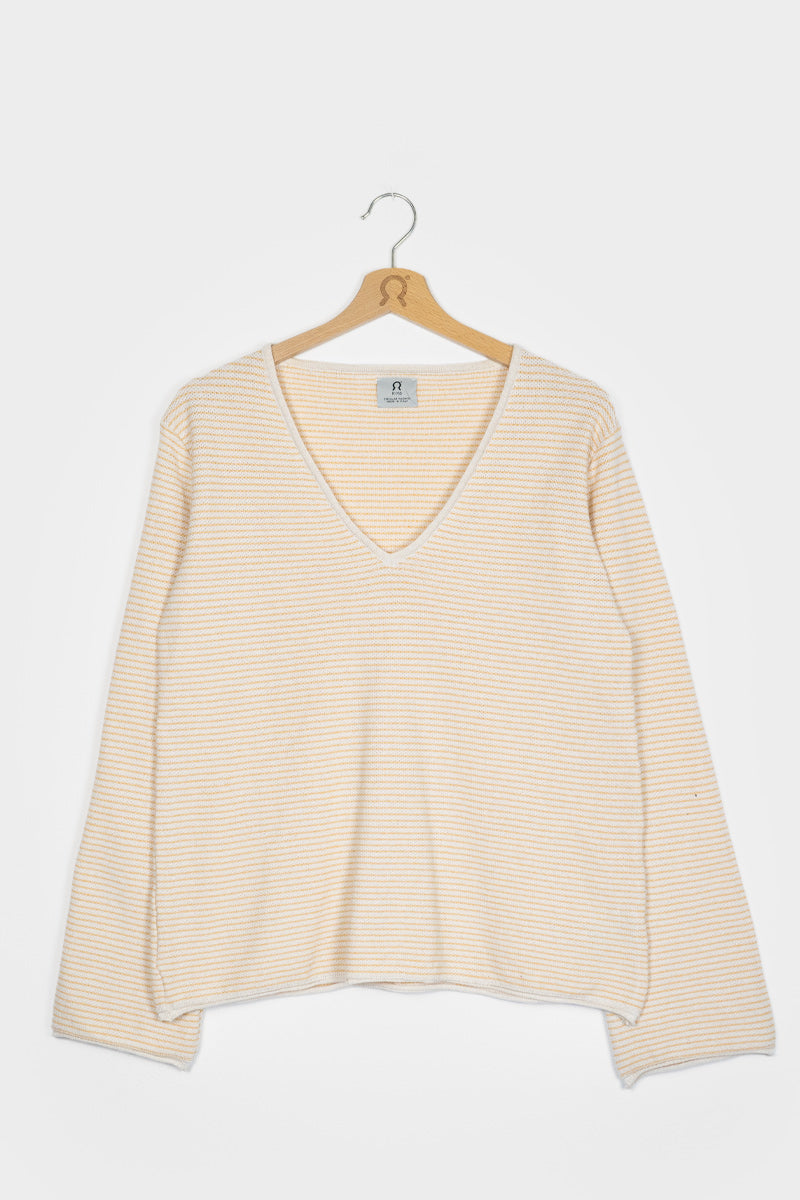 Pull femme col V en coton bio Marion orange