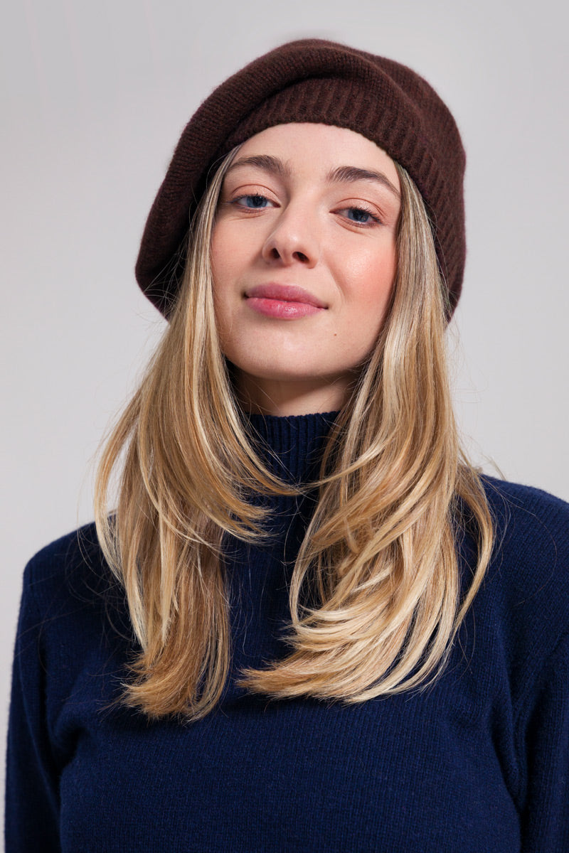 Béret femme marron en cachemire recyclé