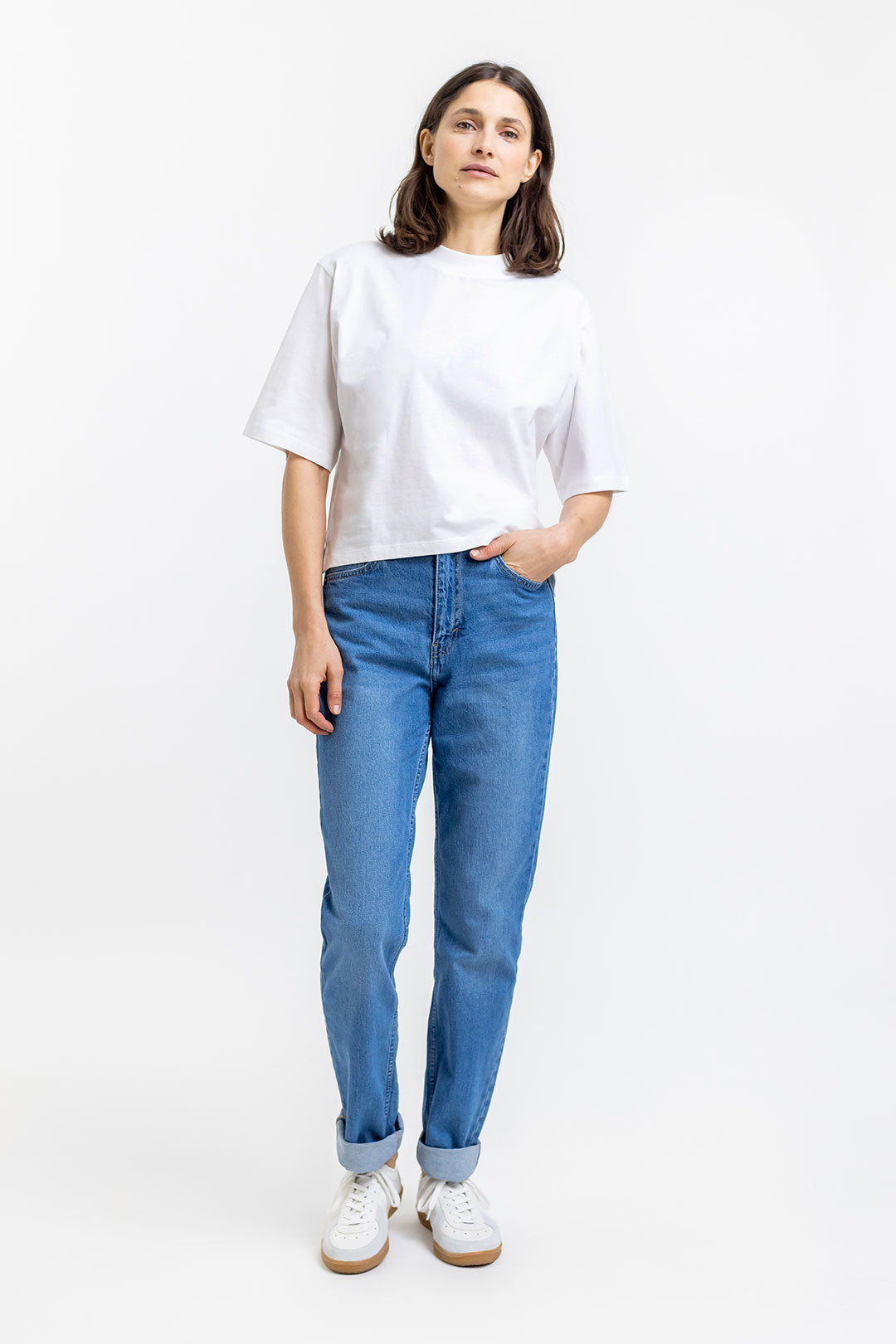 T-shirt blanc cropped en coton bio