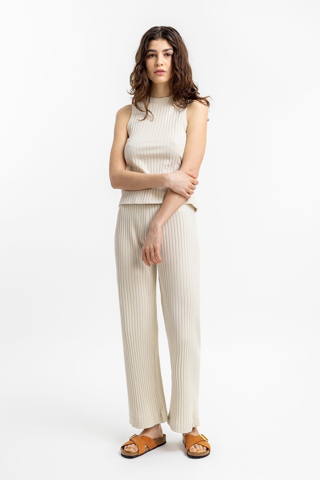 Pantalon lounge femme en coton bio sable