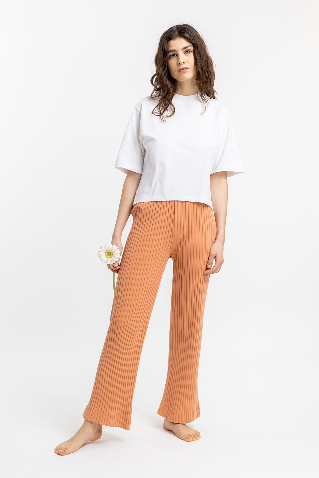 Pantalon lounge femme en coton bio orange 