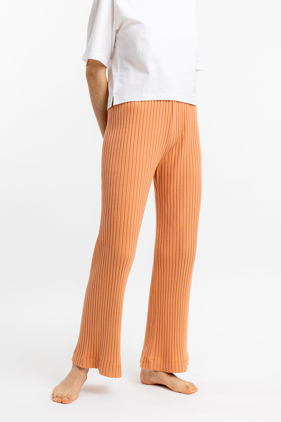 Pantalon lounge femme en coton bio orange 