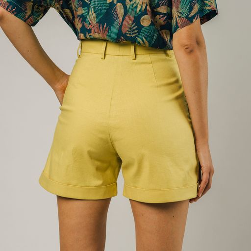 Short femme taille haute jaune 