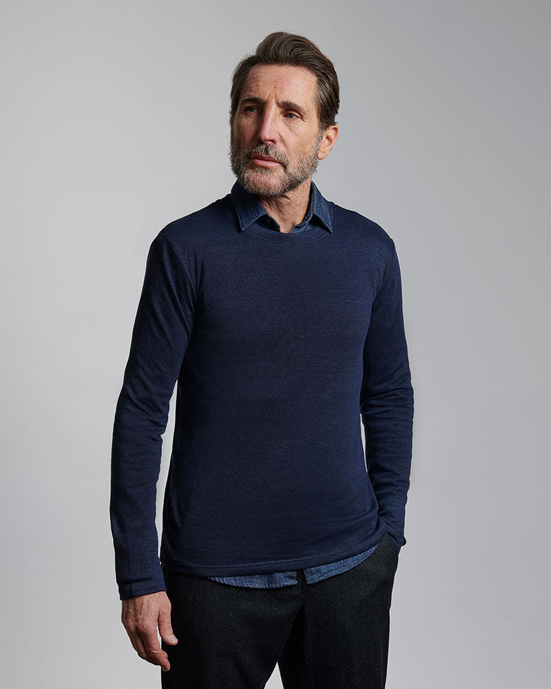 Pull en lin homme Linterpellant Bleu ardoise