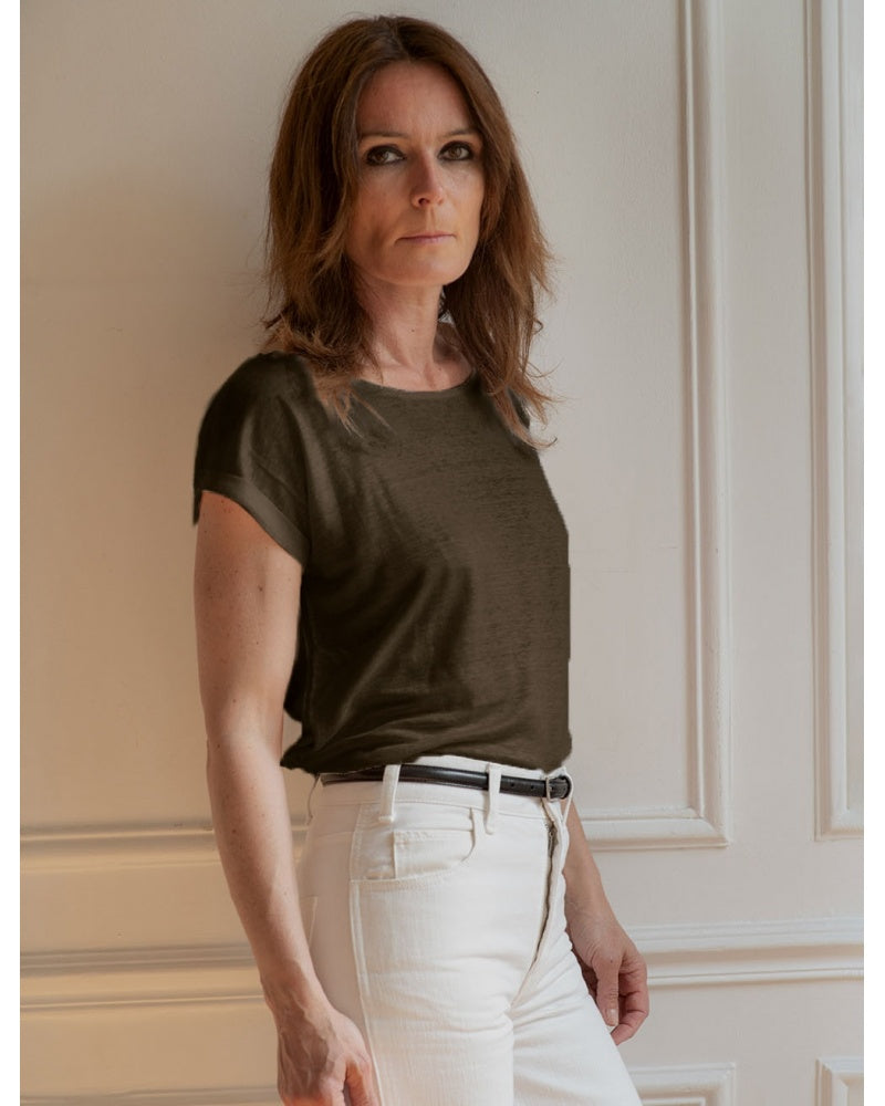 T-shirt kaki en lin femme L'Indémodable
