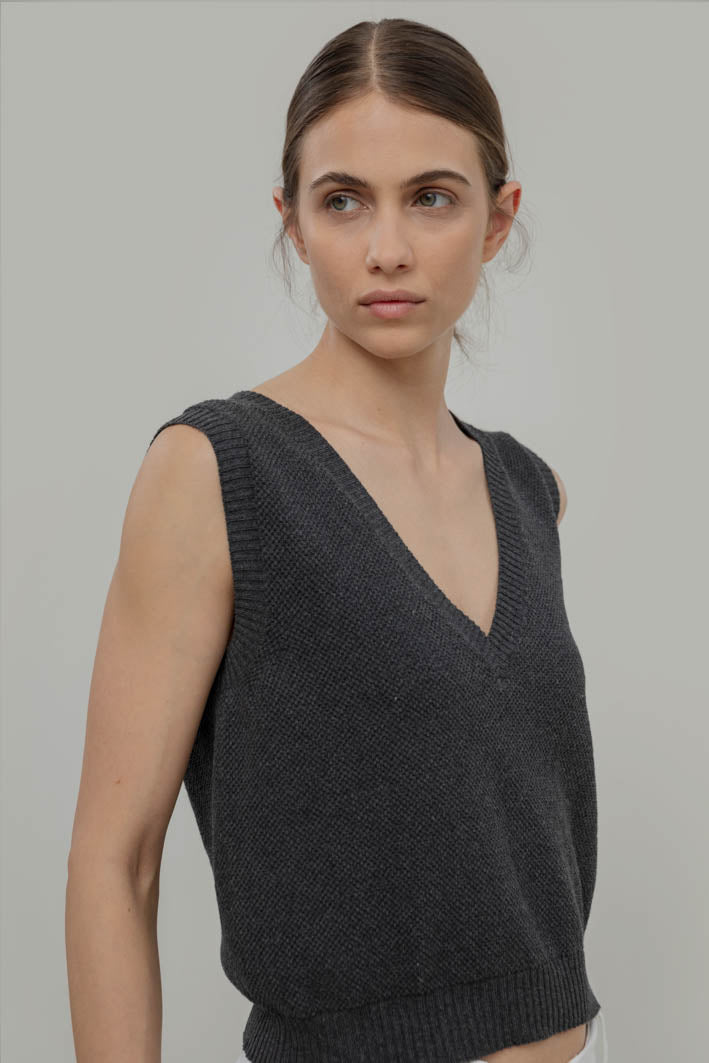 Cotton knit Vest Elodie Grey