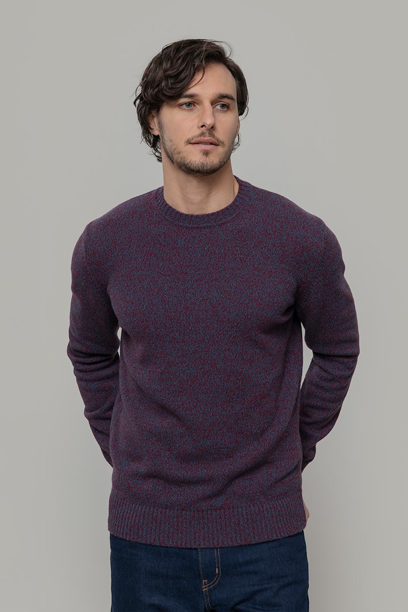 Herren Kaschmirpullover Romeo Bordeaux-Blau Meliert
