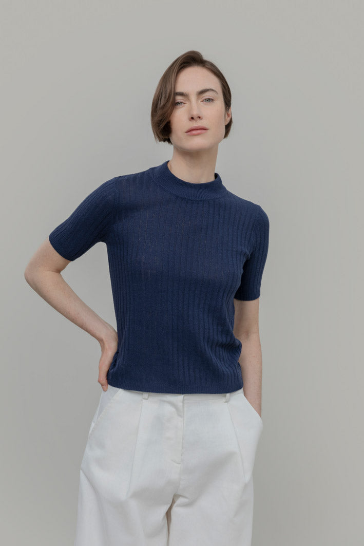 Top en soie Renza Marine