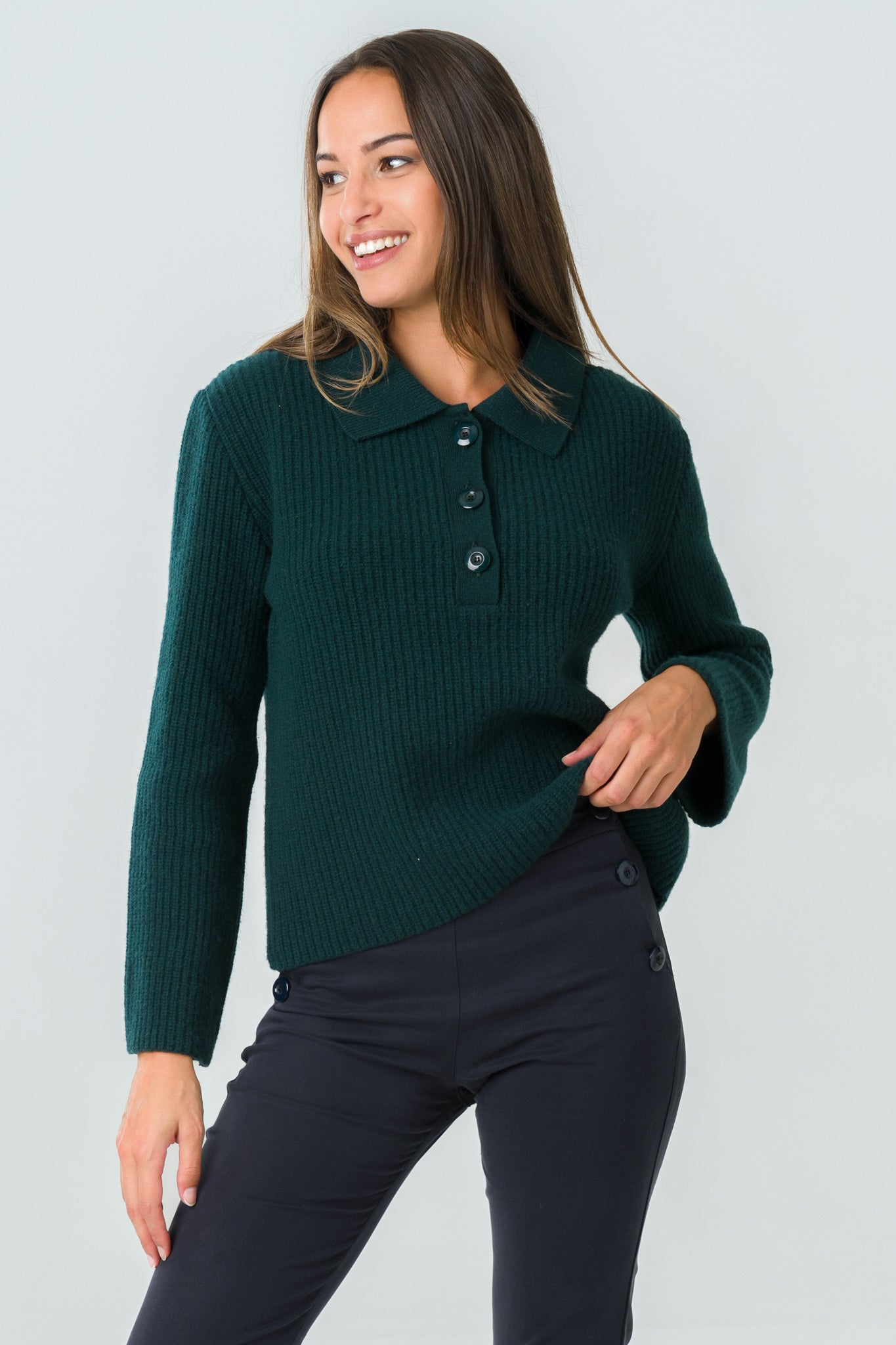 Wool polo sweater Torreya Green