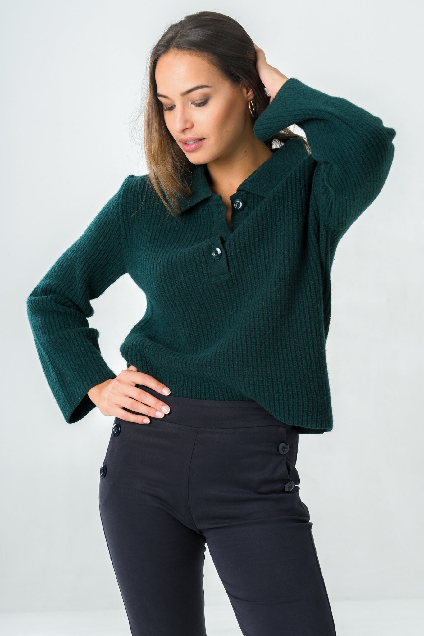 Wool polo sweater Torreya Green