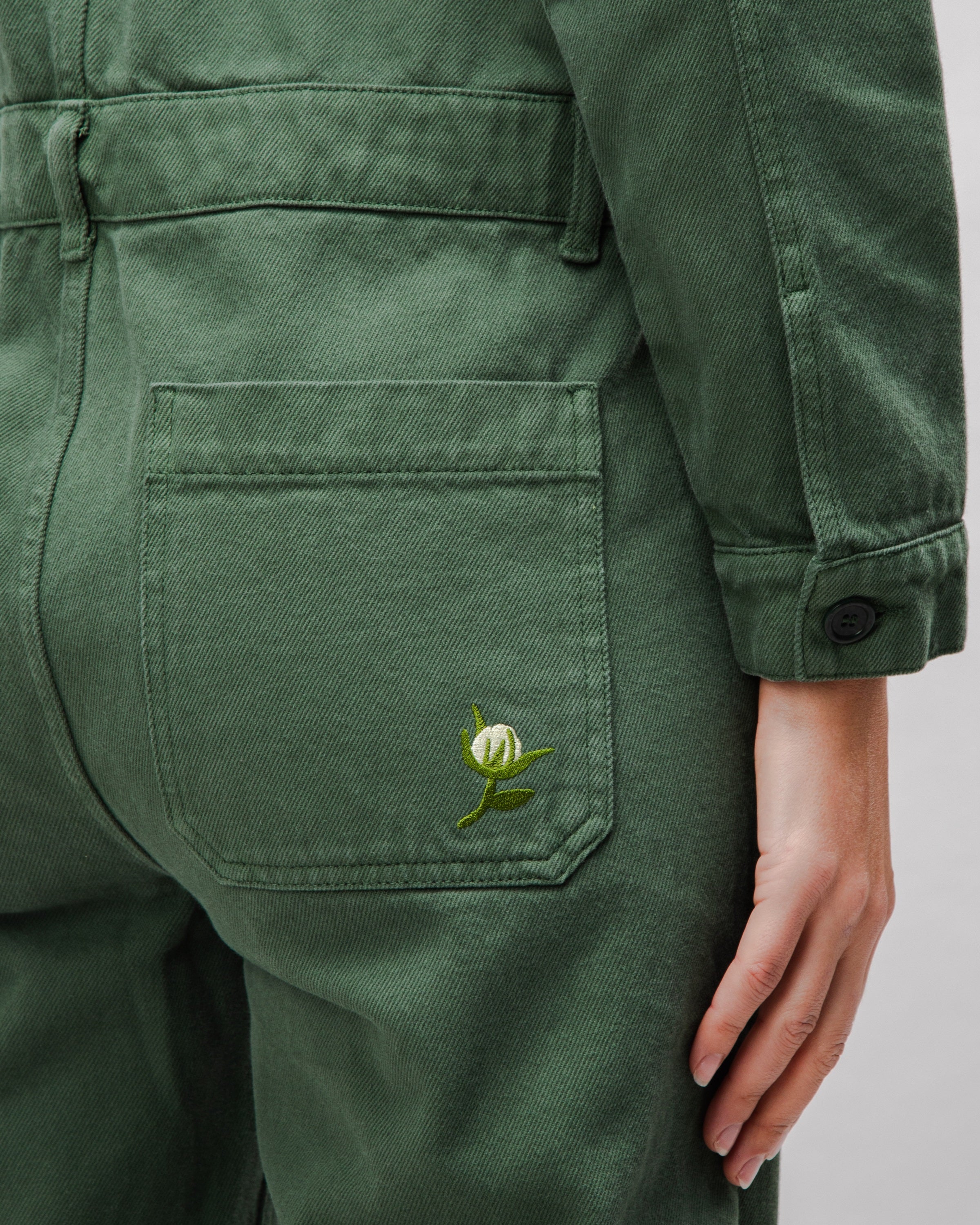 Green organic cotton boiler suit