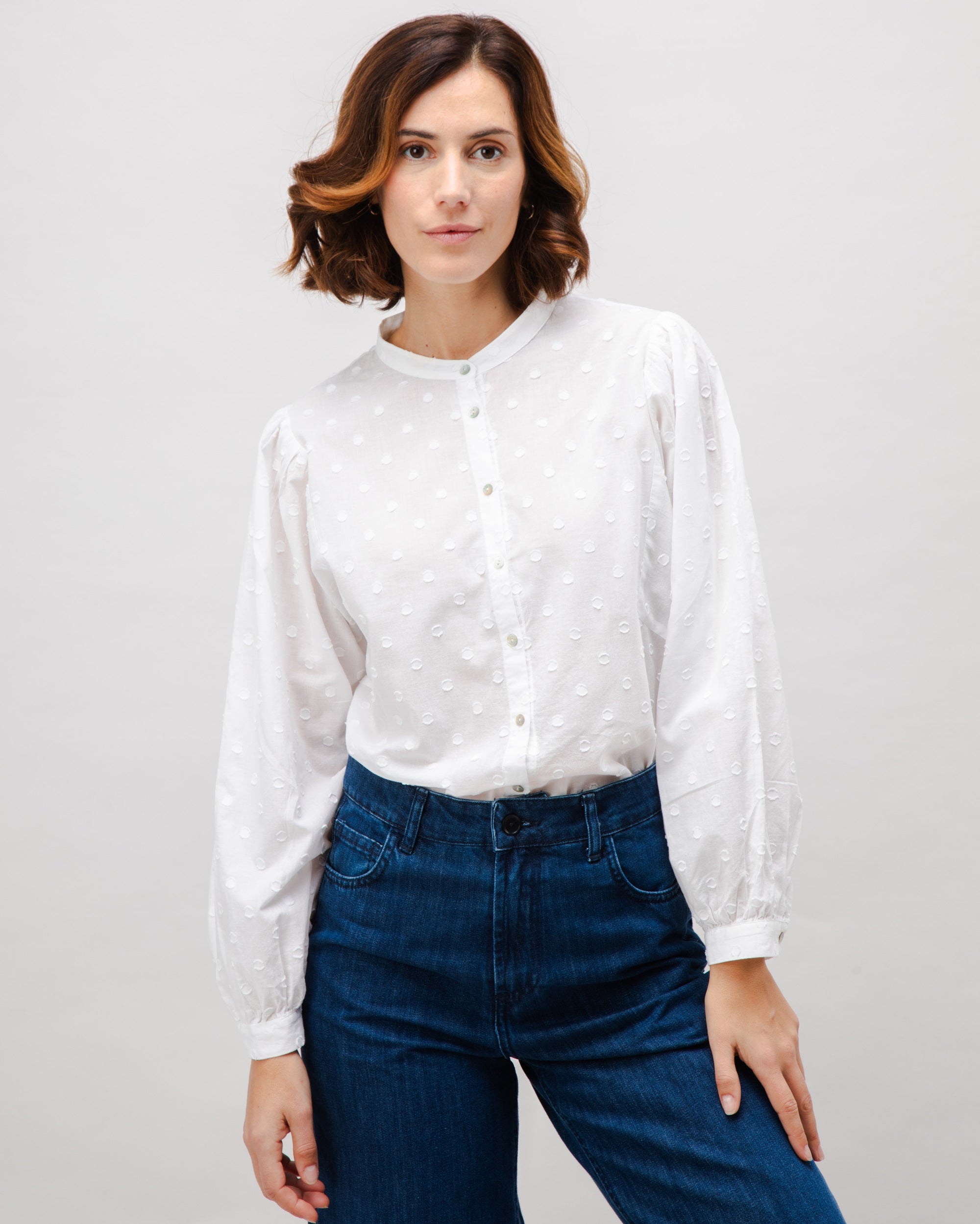 Romantic white polka dot blouse